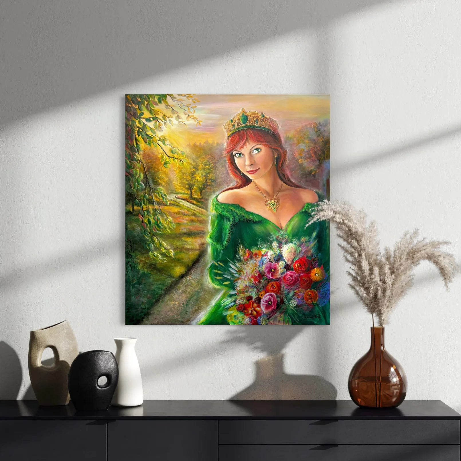 Ručně malovaný originální obraz Lesní Královna 80x90 cm