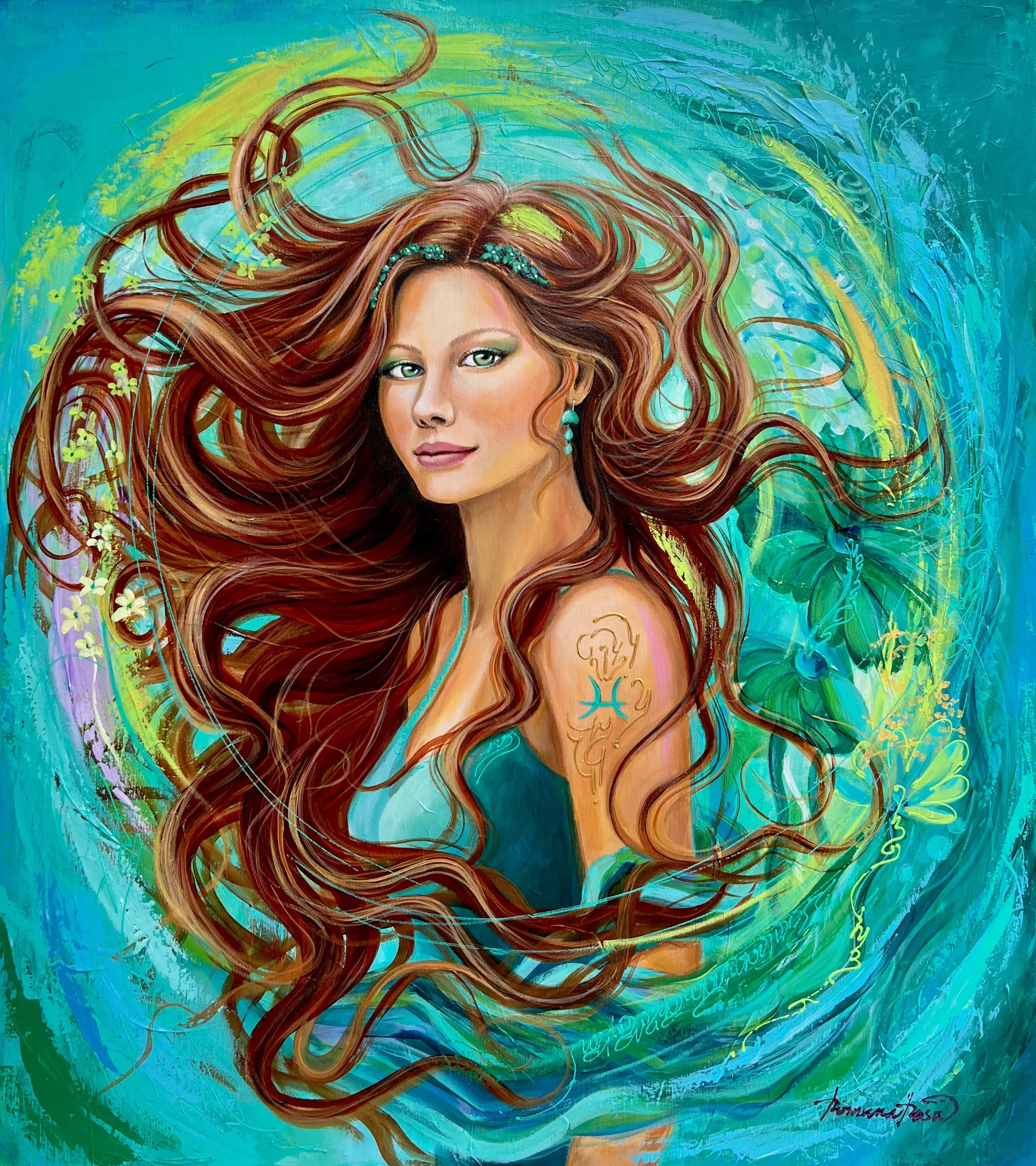 Reprodukce originálního obrazu - Žena ve znamení Ryby - 50x60cm